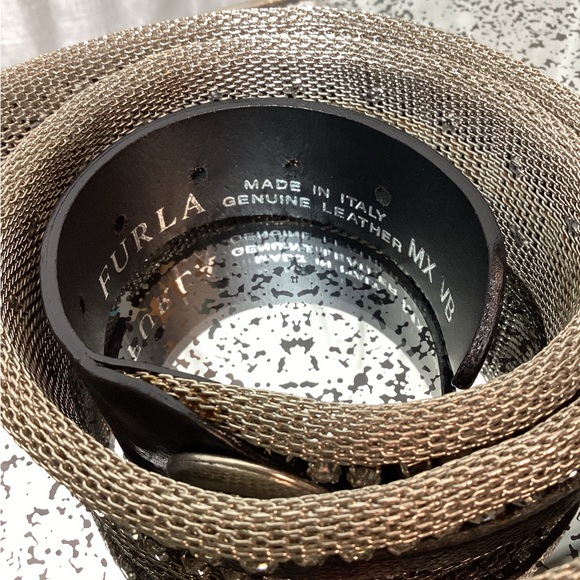 NWT Furla Rhinestone & Chain mesh belt